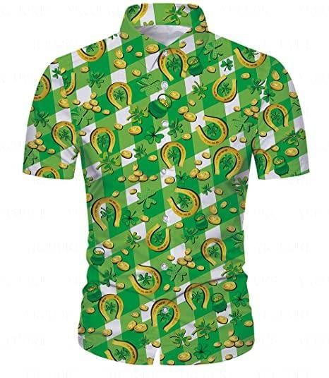 Felacia [Hawaii Shirt] Amazing Shamrock And Gold Pattern Saint Patrick Green Hawaiian Aloha Shirts-ZX3034